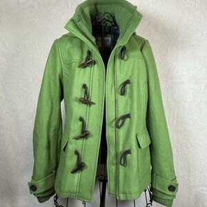 Vintage dELiA*s Women's Lime Green Toggle Pea Coat Small Wool Blend Jacket